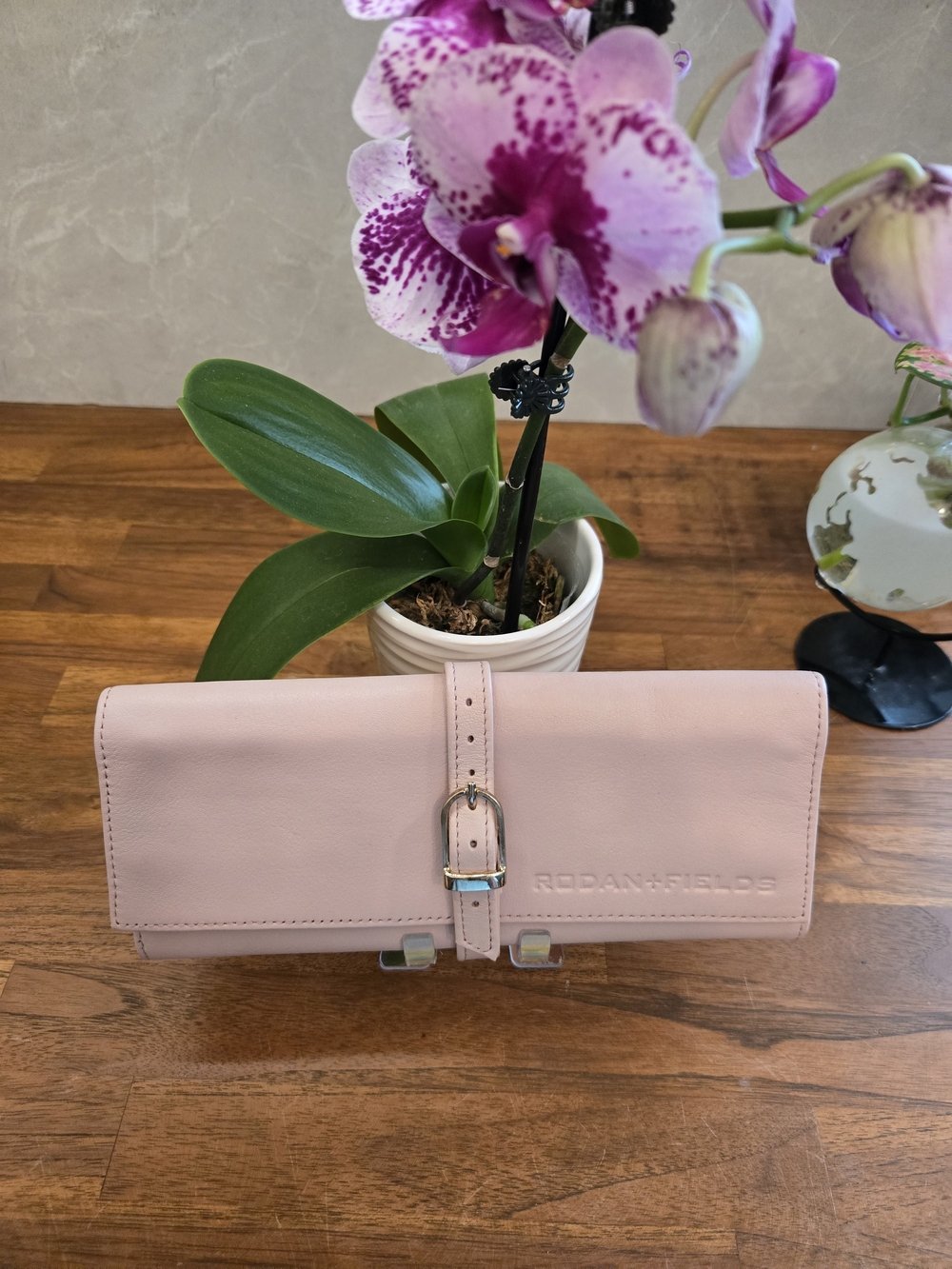 ROYCE x Rodan + Fields Pink Leather Jewelry Roll Clutch